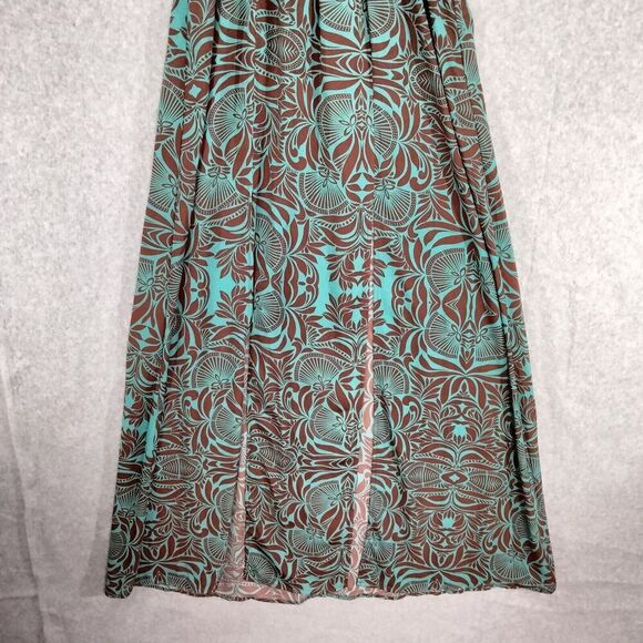 NWT Dance & Marvel Maxi Dress Womens Small Green Brown Faux Wrap Geometric Flowy - Picture 3 of 12